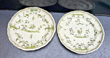 MOUSTIERS 2 ASSIETTES FAIENCE CAMAIEU VERT HERON/AUTRUCHE XVIIIÈME
