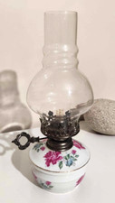 Lampe à huile en porcelaine motif floral rose-rose - 24 cm de hauteur - Vintage