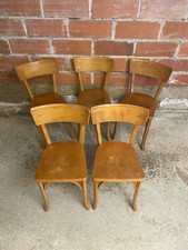Série 5 Chaises Anciennes Bistrot BAUMANN Bois Clair Années 60 Vintage #C732
