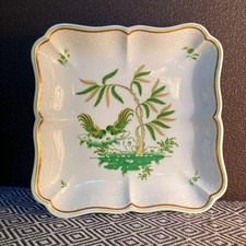 Rare assiette carrée coq vert