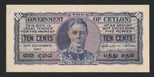 WW2, 10 Cents, CEYLAN 1943, George VI, P-43b, Série A/62, VF++, SRI LANKA, ISP
