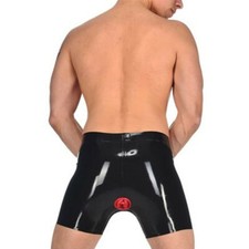 Short homme latex catsuit body anus fourreau devant zip noir 0,4 mm personnalisé