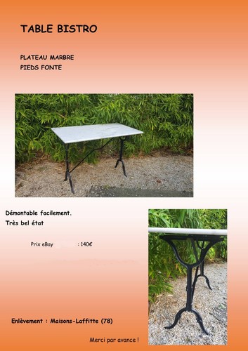 Table bistrot marbre fonte - table,