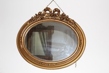 Miroir Encadré Ovale Noeud Ancien Bois Doré Style Louis XVI Art 