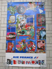 AIR FRANCE VIE DU MONDE ROGER BEZOMBES DECHAUX AFFICHE PUBLICITAIRE 100x60 1980s