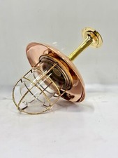 Plafonnier/mur cloison nautique industriel vintage en laiton - abat-jour cuivre