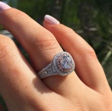 Bague de fiançailles Halo 2,90 ct diamant taille ronde en or blanc 14 carats ...