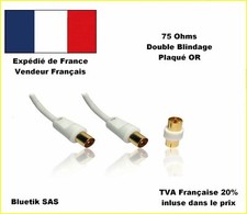 5m Câble coaxial d'antenne TV connecteurs Or mâle mâle + Adaptateur Femelle - C3