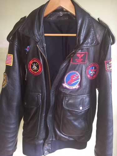 Blouson noir cuir pilote - noir, homme