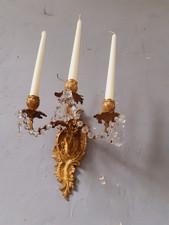 Paire De Bougeoirs Muraux XIXÈME Bronze Doré De Style Louis XV Rocaille 