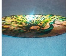 Plateau paon en verre vintage
