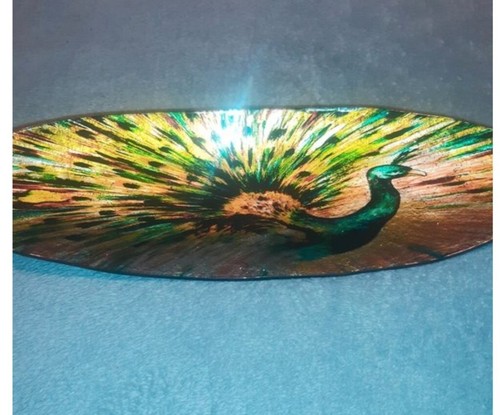 Plateau paon verre vintage - plateau,