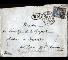 BLOIS (41) ENVELOPPE Oblitération postale BM Boite Mobile en 1890
