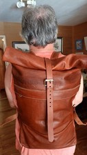 Sac à dos ROLLTOP LEATHER BACKPACK BROWN, cuir superbe état,1990,maroquinerie