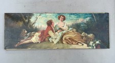 Scène galante, Huile sur toile à restaurer, Tableau ancien signé, Peinture, XIXe