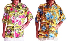 Bruyant Chemise Hawaïenne Jaune Avec Bleu ou Rose Hibiscus Fleurs Cerf Nuit Fête