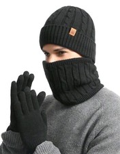 Ensemble 3 Articles  Hiver Bonnet , Gants Et Tour De Cou Noir Homme  ?