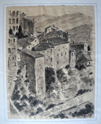 Dessin encre village - ,