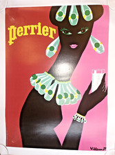 Affiche publicitaire originale entoilée PERRIER Girafe - Villemot -