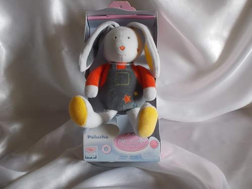 Doudou lapin blanc gris - blanc,, et