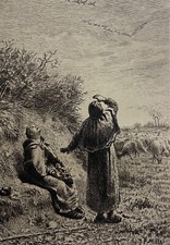 MILLET Vol d'oies sauvages Barbizon par Charles PINET pointe sèche 1910