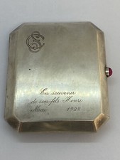ANCIEN ÉTUI BOÎTE A CIGARETTES ARGENT MASSIF RUBIS EN CABOCHON ART NOUVEAU 1922