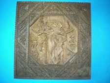 Ancienne sculpture sur bois unique / icône représentant "La chute d'Adam et...