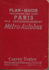 Plan Guide des rues, métro et autobus des Cartes Taride PARIS Réf 315 de 1953