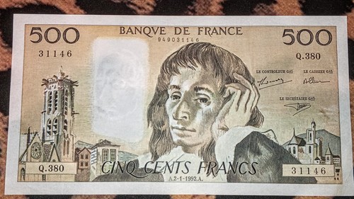 Billet 500 francs pascal - 500,