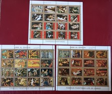 Vintage Umm Al Qiwain Mini Stamps Sheets. 1970's. Lot Of 3. Famous Paintings. 
