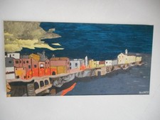 TABLEAU VIESTE  PEINTURE A LA GOUACHE  SUR CHASSIS TOILÉ