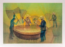 Louis TOFFOLI : Batteurs de riz en Thaïlande - Lithographie originale signée
