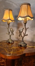 paire lampe style art nouveau bronze 34x14 abat jour soie doublé; elec ok