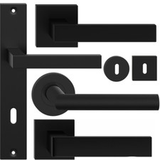 Poignée de Porte Noir Garniture à Béquilles pour Intérieure Plaque Court Longue