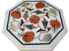 15 " Marbre Café Côté Table Top Incrustation Floral Art Main Travail Décor