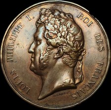 Médaille Louis Philippe Cuivre 61.35gr Signé BARRE 1843 / 1855