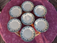 7 Assiettes à Dessert Terre de Fer Choisy le Roi HB et Cie Modèle Bordeaux Bleu