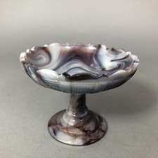 Ancien petit BAGUIER sur piédouche en OPALINE DE FOIRE ou VERRE MARMORÉEN? c1930