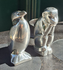 Sandoz Christofle Gallia Art Déco Singe Manchot Argent Salière Poivrier