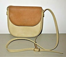 PETIT SAC TEXIER FORME BESACE BANDOULIERE REGLABLE EN TISSU ENDUIT & CUIR BEIGE