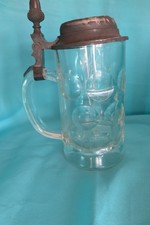 Chope à bière en verre avec couverle en étain KÖHLER Bräu München