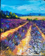 Art contemporain oeuvre originale de Nolac Les sillons de lavande provence