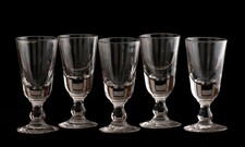5 Verres à Pied Anciens en Verre Epais Soufflé du XIXe