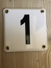 Ancienne Plaque Emaillée Chiffre Blanc Numero 1