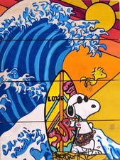 Tableau Street art sur bois "Surfing Snoopy" par Caronart