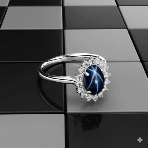 Bague halo saphir étoile