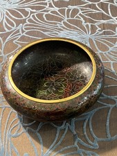 SUPERBE COUPE VIDE POCHE  CLOISONNE 21 CM DECOR FLORAL / ASIE CHINE JAPON