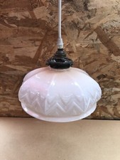Ancienne Suspension Art Deco Opaline Rose Vintage #B021