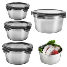 Lot de 4 Boîtes de Conservation en Acier Inoxydable Boites Alimentaires en In...