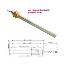 Résistance bougie poêle à granulés 3/8 250 watts 146 mm ravelli 136 mm battu